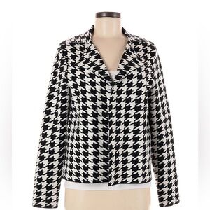 Tahari Houndstooth Black and White Women's Open Front Sweater